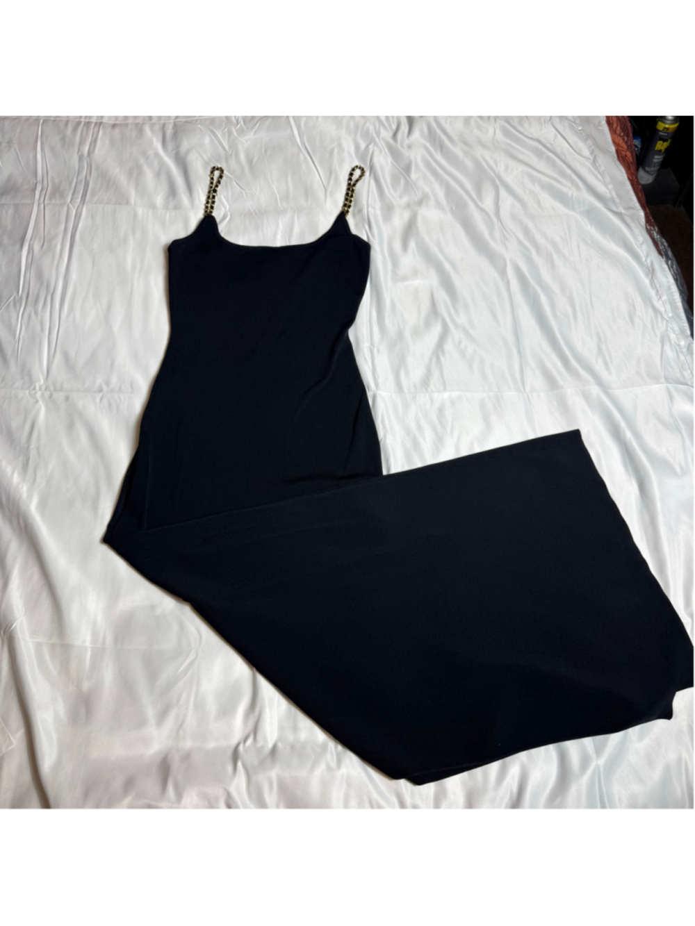 Women's Hera Collection Black Maxi Dress with Gold Chain Straps Size L